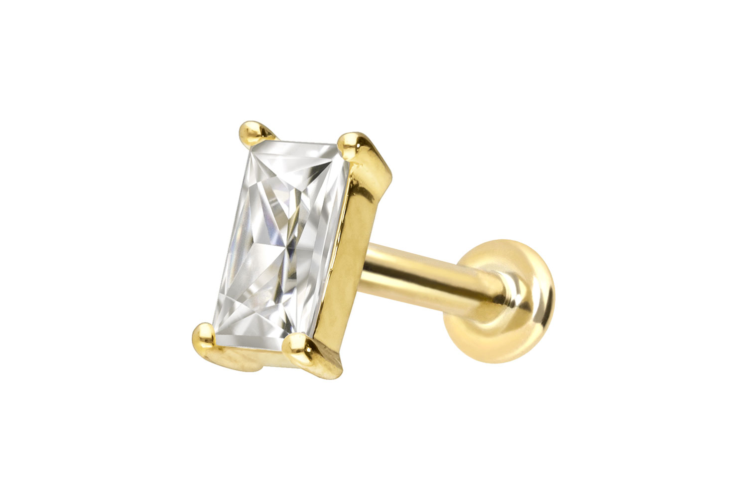 14 Karat Gold Labret Piercing mit Innengewinde MOISSANIT-RECHTECK